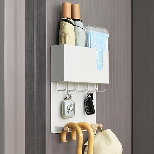 ADVEZO Magnetic Key Holder & Umbrella Holder for Wall, Multi-Functional Entryway Shelf for Tissues. Sturdy Hooks for Keys, Bags. Space Saving Organizer for Apartment, Dorm Room (White)