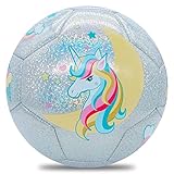 Kids Soccer Ball Size 3, Glitter Shiny Unicorn Toddler Soccer Balls with Pump,Kids Cartoon Ball,Outdoors Indoors Sports Ball for Children, Toy Gift for Girls Boys ( Silver )