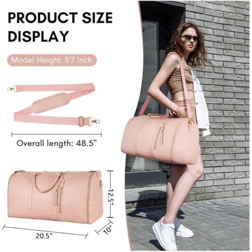 Extra Large Foldable Duffle Bag 20.5" 80L Capacity，Water Resistant Premium PU Leather，Lightweight Collapsible Storage Bag for Travel, Gym (Ear pink,52.07 * 25.4 * 31.75cm)2