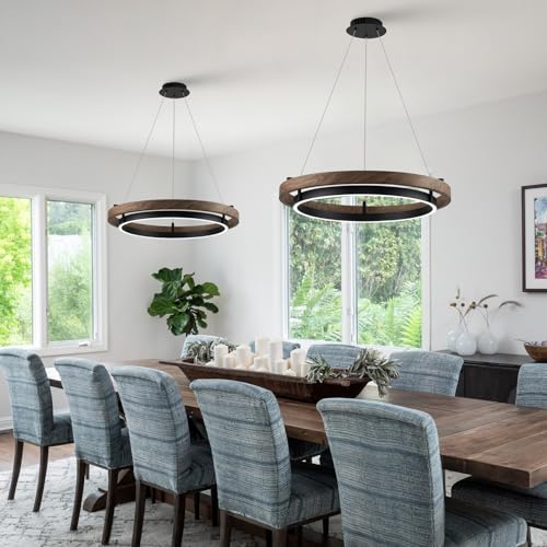 Image of LED Ring Chandelier Dimmable Black Walnut Wood Chandeliers