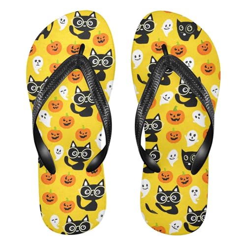 Burbuja Cats Halloween Pumpkins Flip Flops for Women Men, Soft Thong Sandals Rubber Slippers for Pool Beach Essentials