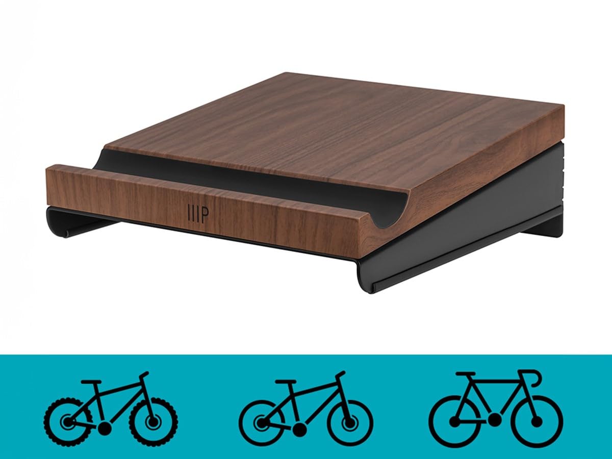 Monoprice Supporto da parete per bici e espositore con ripiano superiore in noce, design compatto e robusto, gancio per bicicletta