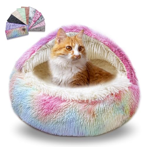 Dazzle Calming Dog & Cat Cave Bed with Washable, Anti-Slip Faux Fur Cover, Comfortable Warming Pet Bed for Small Medium Pets (24 * 24 inch)