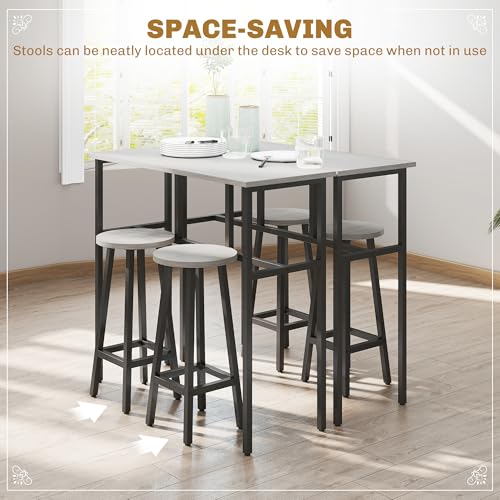 HOMCOM 6-Piece Bar Table Set, Counter Height Kitchen Dining Set with 2 High Tables & 4 Stools, Space Saving Compact Bar Furniture for Small Kitchens and Flats, Multiple Arrangements, Grey - Image 5