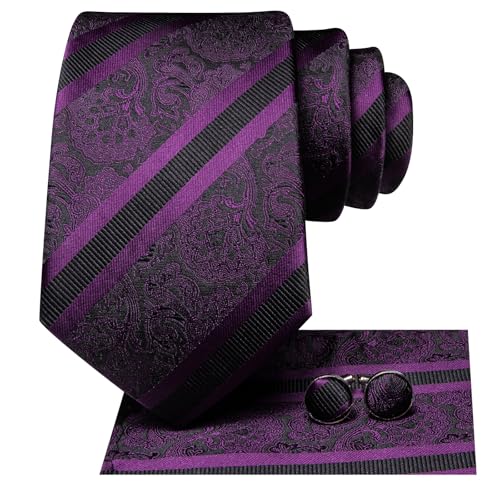Image of Hi-Tie Men 63inches Tie Set Extra Long Necktie Paisley Tie Pocket Suqare Cufflinks Big and Tall Men Tie