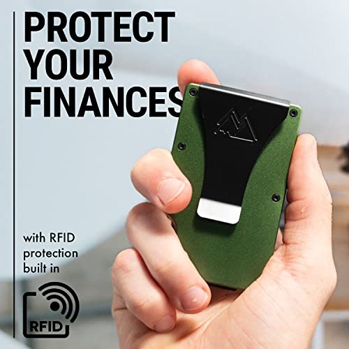 mountain voyage co minimalist wallet for men amp women - slim rfid wallet scratch resistant credit card holder amp money clip easily removable money amp cards army green