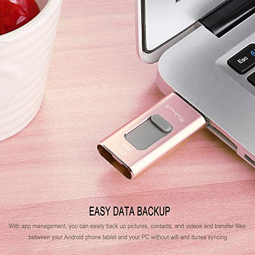 USB Flash Drive 128G Thumb Drive for iPhone Photo Stick 3in1 USB 3.0 Memory iPad Flash Drive USB Stick External Storage Richwell Password/Touch ID Protected/Android and Computer(Pink128G-XT)
