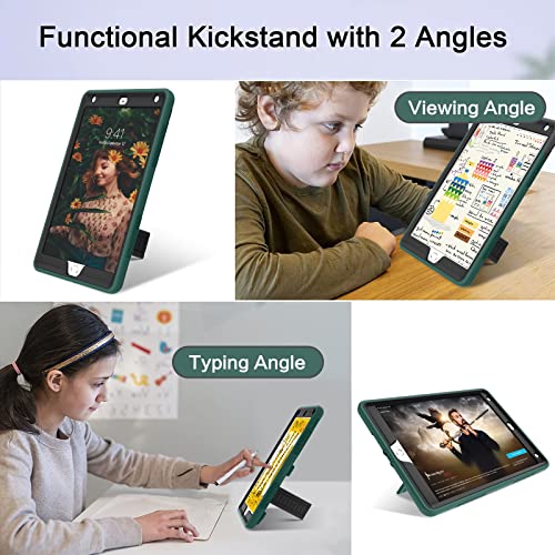 Bentoben Ipad 9Th Generation Case, Ipad 8Th Generation Case, Ipad 7Th Gen Case,Ipad 10.2 Case, 3 In 1 Heavy Duty Rugged Shockproof Kickstand Hybrid Bumper Protective Girl Women Boy Cover, Dark Green #TOP5