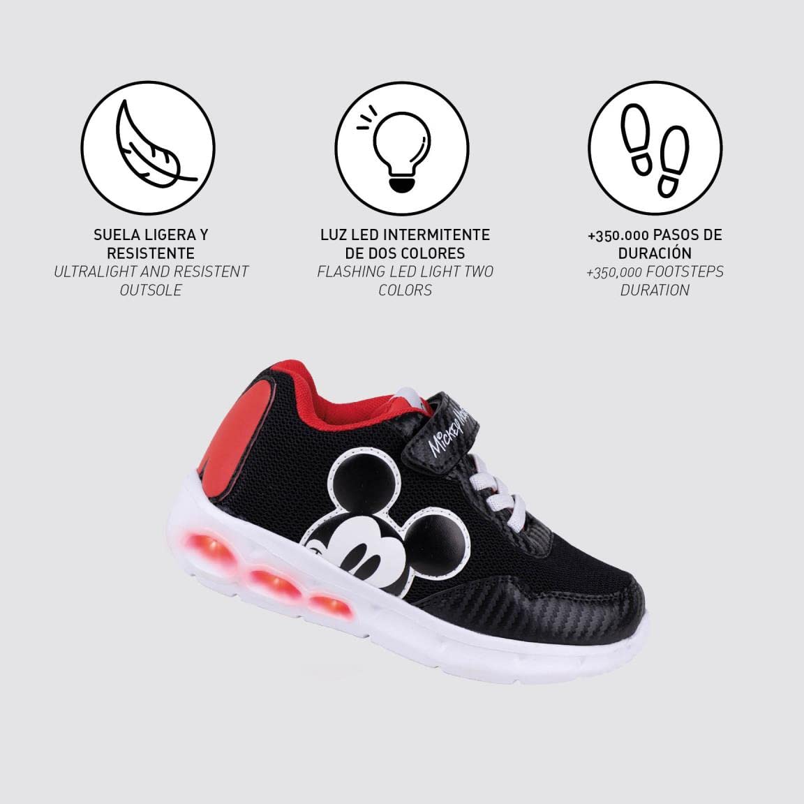 CERDÁ LIFE'S LITTLE MOMENTS Baskets Garçon Mickey Mouse Avec Lumières, Fermeture Scratch Et Embout Renforcé Pour Faciliter L'indépendance Et Confort chłopięce sneakersy
