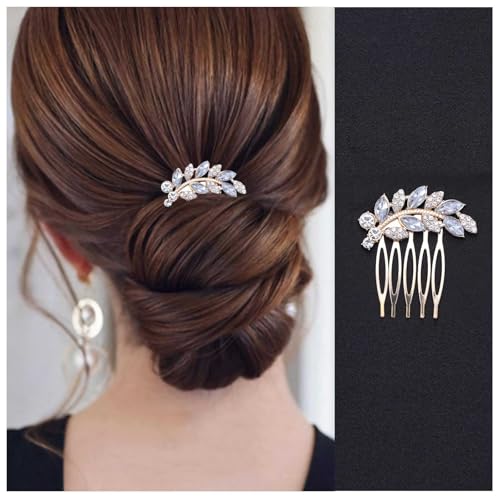 IRCOMULTI Crystal Bridal Hair Comb Headpieces Gold Rhinestone Hair Side Comb Sparkling Leaf Wedding Hairpin Clip Updo Styling Hair Comb for Bridesmaid Decorative Hair Accessories for Women Headdress