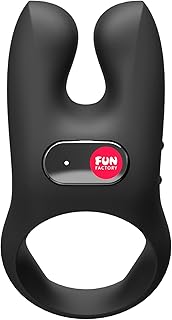 FUN FACTORY NOS Black Cock Ring with Vibrator, Sex Toy for Men & Couples, Flexible Premium Cock Ring with Dual Motor & Cli...