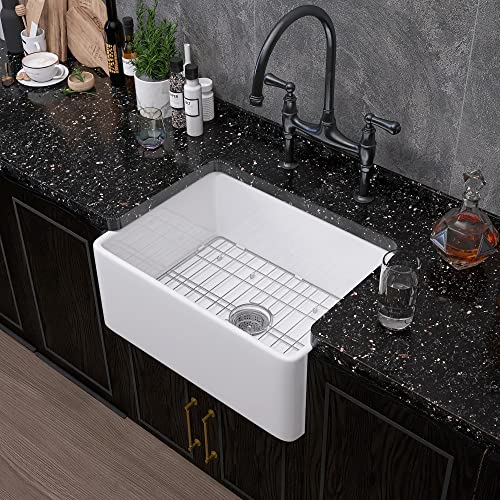 Miuara Farmhouse Sink 24 Inch X 18 Inch Fireclay White Farmhouse Sink Deep Apron Sink Undermount Farmhouse Kitchen Sink Single Bowl Farm Sink With Custom Bottom Grid & Kitchen Sink Strainer #TOP1