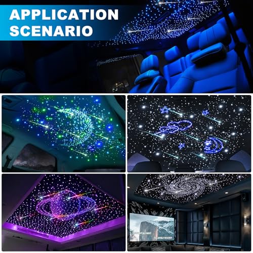 Image of Car Starlight Headliner Kit, 4 Colors 32W Twinkle & Meteor Fiber Optic Ceiling Lights, 2 in 1 Light Engine 500pcs*0.03in*13.1ft+240 RGBW Shooting Stars Lights for Car Home Roof Decor