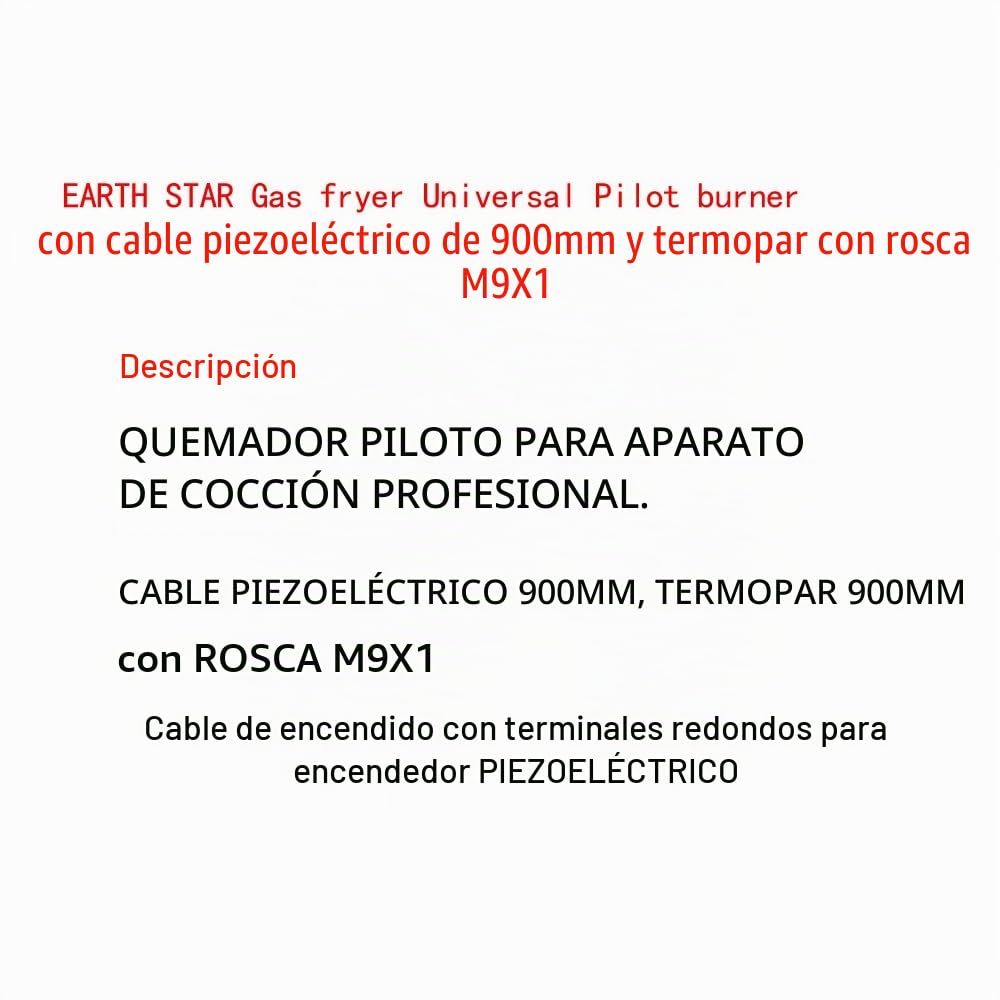 Earth Star 1 quemador de gas universal con cable piezoeléctrico de 900 mm y cable termopar M9