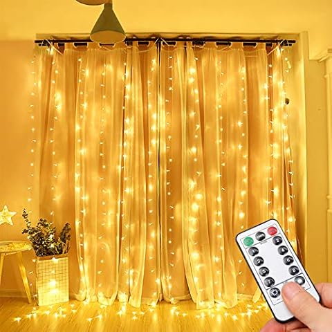Curtain Lights, Opard Bedroom Window Lights 300LEDs 3m×3m Remote Control Timer 8 Lighting Modes Window Icicle Curtain Fairy Lights for Decoration Party Wedding Bedroom Cover