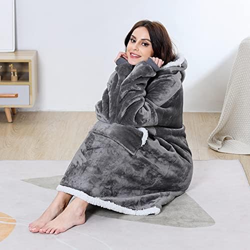 Wearable Blanket Hoodie Oversized Sweatshirt Blanket One Size Fits All Super Soft Warm Plush Hooded Blanket