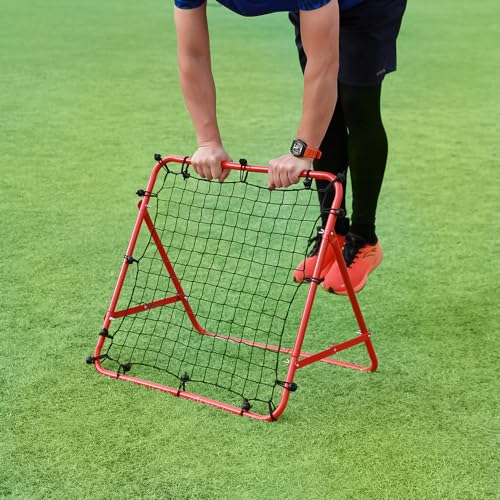 Adjustable Football Rebound Net 62 x 62 cm Dual-Angle Soccer Trainer with Steel Frame, Red - Image 6