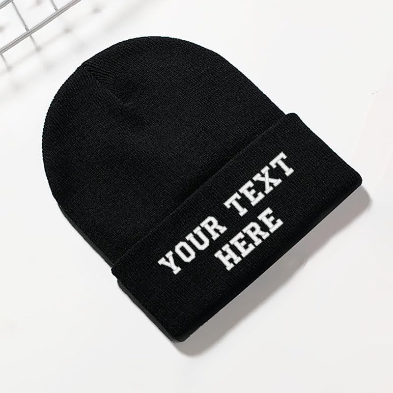Personalized Custom Beanies Hats with Embroidery Text Logo Name Beanie Hat for Men Women Warm Winter Knit Cuff Beanie Cap Black - Image 2