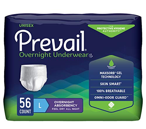 Prevail Incontinence Unisex Overnight Protective Underwear, Overnight Absorbency, Large, 56 Count