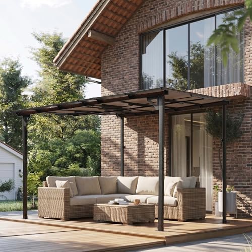 Wall-Mounted Lean-to Gazebo, Hardtop Patio Gazebo with Reinforced Steel Frame, Weather-Resistant Roof, Heavy-Duty Outdoor Awning for Patio, Deck, Backyard (10' x 12')