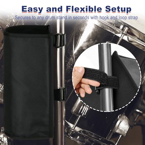 Gainspra Drumstick Holder Bag - Drum Stick Holder with Straps for Drum Kit & Music Stand, Portable Drumstick Bag Holds up to 5 Pairs Mallets, Brushes, Beaters - Thumbnail 4