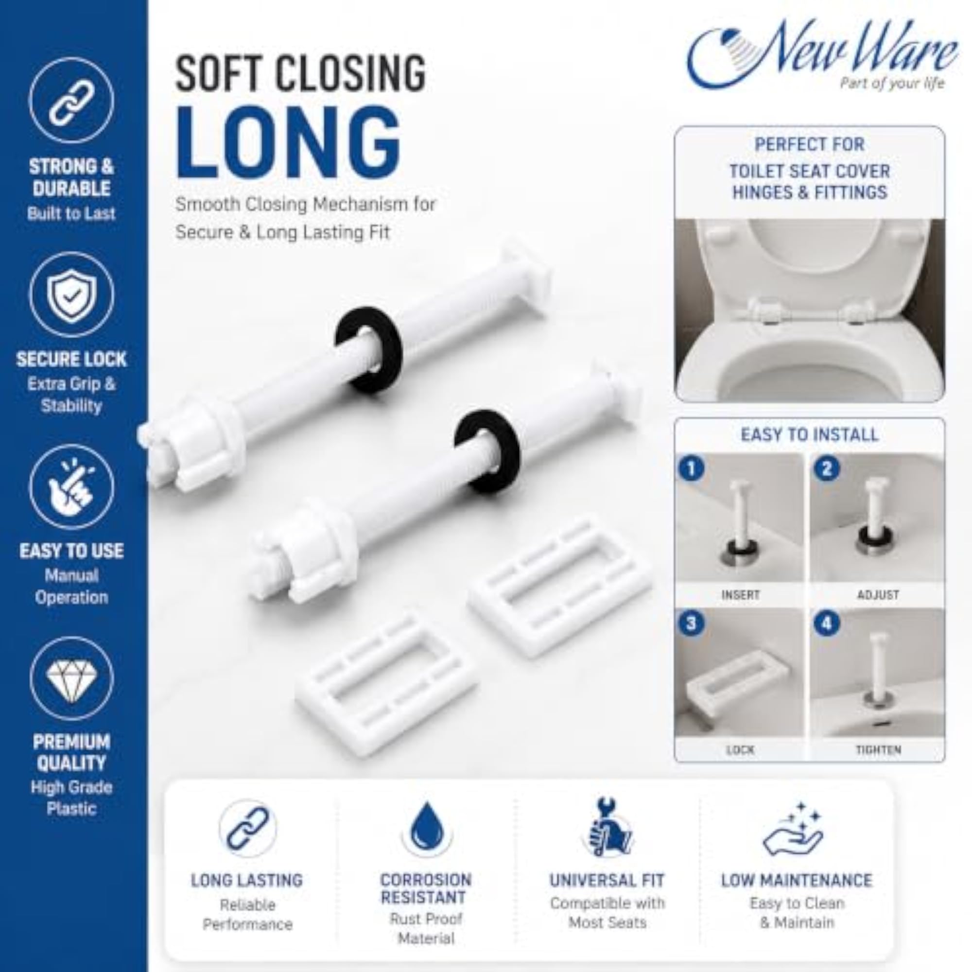 Toilet Seat Cover Screw Hinges Set, Heavy Duty Replacement Kit