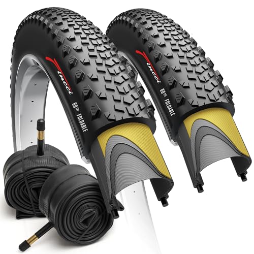 Fincci 700x40c Gravel Bike Tires, 42-622, Foldable, 1mm Antipuncture Protection with 48mm Schrader Valve Inner Tubes, Tough & Durable, Set of 2 – Compatible with Gravel, Hybrid & Electric Bicycles