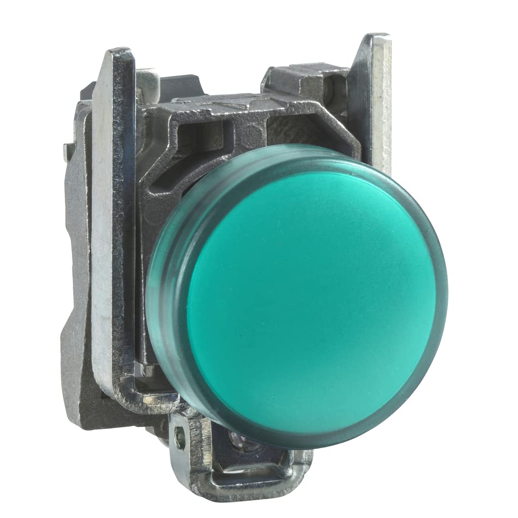 Schneider Electric Harmony XB4 - Pilot Indicator Light, Metal, Plain Lens, Integral LED, Industrial Control, 230…240 V AC, XB4BVM3, Green