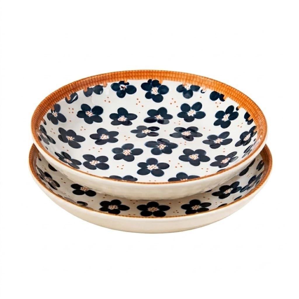 Devg Ceramic Dinner Plates Premium Porcelain White Plates for Dining & Kitchen 8 Inch, Deep Dinner Plate for Salad, Noodles, Soup & Snacks, Microwave & Dishwasher Safe (2, Big Flower)-image-12