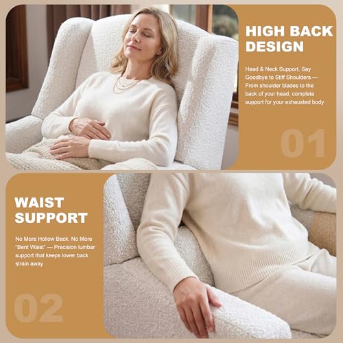 Image of Power Nursery Rocking Chairs Set of 2, Skin-Friendly Teddy Fabric Nursery Recliner Chair Swivel Gilder, Power Nursing Chair for Adults with Waist Pillow, USB Charging,Beige