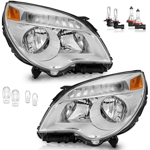 WEELMOTO Headlight Assembly for 2010-2015 Chevy Equinox LS/LT,for 2010 2011 2012 2013 2014 2015 Chevy Equinox LS/LT Headlamp Replacement Chrome Housing Amber Reflector Cover