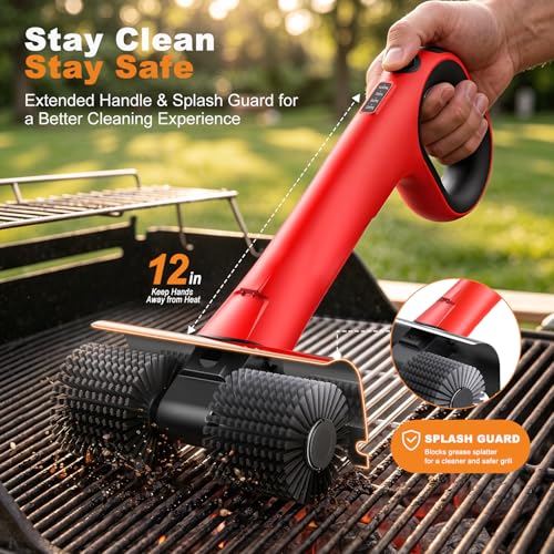 Image of Electric Grill Brush for Outdoor Grill, Cordless BBQ Grill Cleaner with Dual Rotating Heads, 450 RPM Motorized Grill Cleaning Brush with Forward & Reverse, 6-Piece Replaceable Brush Set