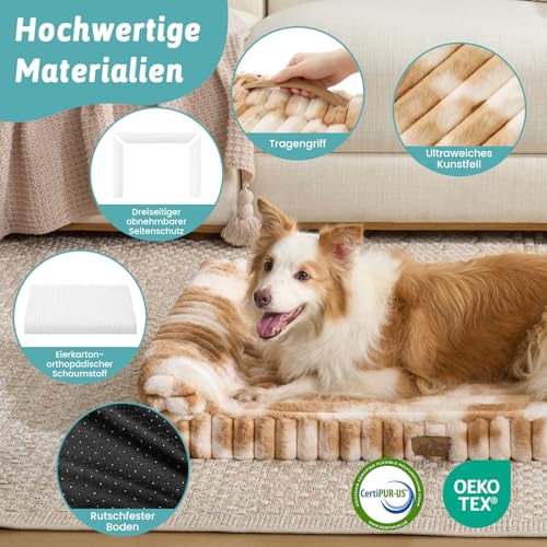 COZY KISS Orthopädisches Hundebett für Große Hunde 90x68x15cm – Hundesofa mit Weichem Kunstfell & Cordbezug, Eierförmiger Kistenschaum, Ergonomischer Hundekorb, Abnehmbar & Waschbar, Tie-Dye Brown – Bild 6