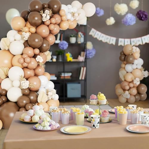 Image of Toys Treasure Birthday Decoration Kit 104 Pcs - Brown Dusty White Metallic Balloons with Happy Birthday Banner Party Supplies