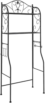 Bathroom Organizer Over The Toilet Storage, Freestanding Above Toilet Rack with Hooks and Toilet Paper Rack, Bathroom Shelves Over Toilet Shelf, Bathroom Space Saver Metal Shelving Unit