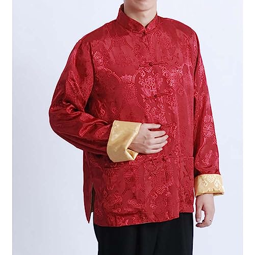Men's Tang Jacket with Contrast Lining Chinese Traditional Frog Button Jacket Long Sleeve Stand Collar Tangzhuang Coat2