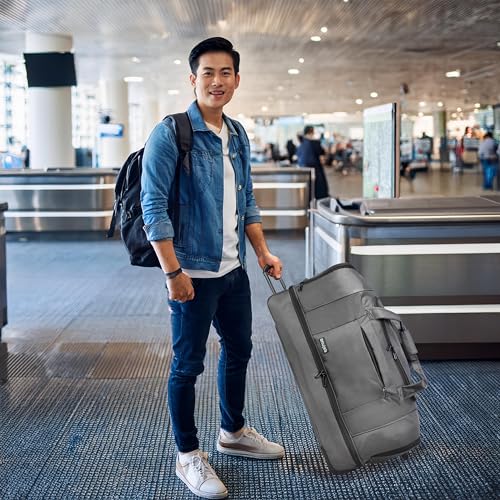 World Traveler Dejuno 30-Inch Nylon Rolling Duffel Bag with Drop Bottom2