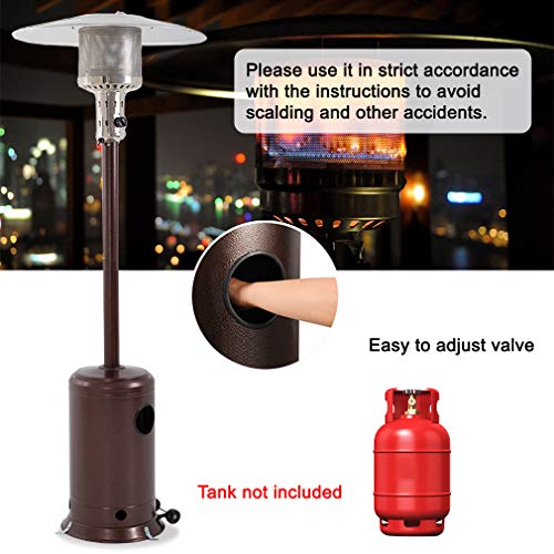 47000BTU Commercial Gas Standing Patio Heater LP Propane Heater Garden Tall Outside Outdoor Heater with Wheels Cover, Hammered Bronze