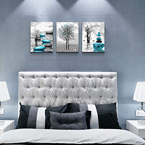 Canvas Wall Art for Living Room Wall Decor for Bedroom Bathroom Black and White Paintings Modern 3 Piece Framed Canvas Art Prints Ready to Hang Inspirational Abstract Blue Pictures Home Decorations