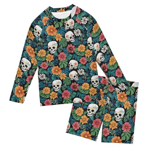 Skull Flower Baby Boys' Toddler Long Sleeved Rashguard Swim Bathing Suit Set B0404456