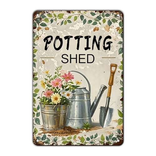 KIYOYO Potting shed Garden Tools tin Sign Garden Decorative Metal Signs for Home Farm Vintage Wall Decor 8x12 Inch