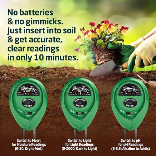 Image of Soil pH Meter 3-in-1 Soil Test Kit | for Moisture, Light & pH | Gardening Tools for Lawn, Farm, Plants & Herbs | Indoor & Outdoor Soil Tester for Agriculture with High Accuracy