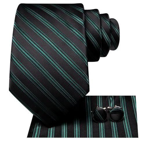 Image of Hi-Tie Mens Plaid Ties Classic Paisley Necktie with Handkerchief Cufflinks Set Business Stripe Tie
