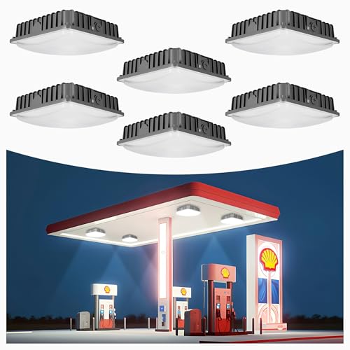 70W LED Canopy Lights 6-Pack, 3CCT, Dimmable, ETL Listed