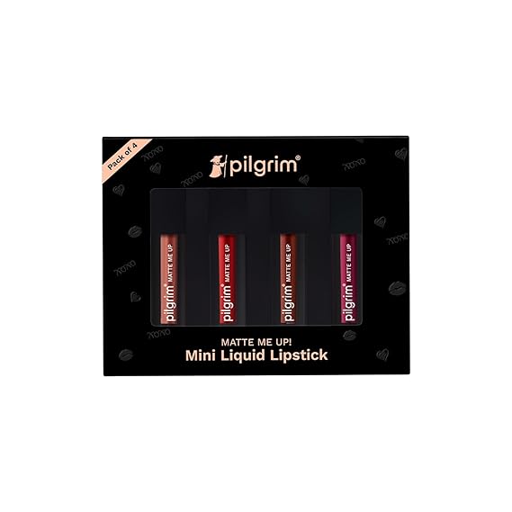 Pilgrim Matte Mini Liquid Lipstick 4 in 1 Pack Smudgeproof, Hydrating & Lightweight (Always on Top, 4 ml)