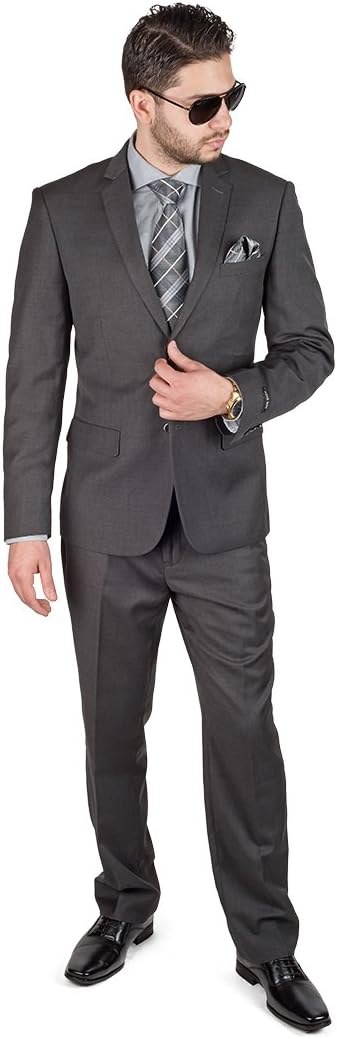 AZAR MAN Slim Fit Solid Charcoal Grey Business Suit 2 Button