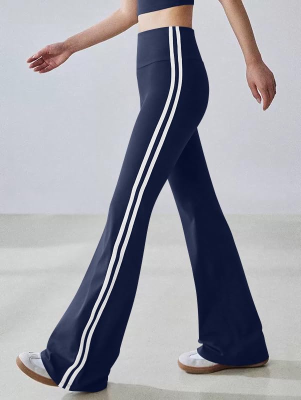 OQQ Yoga Pants Women High Waist Stripes Soft Casual Stretch Flared Bottoms Trousers