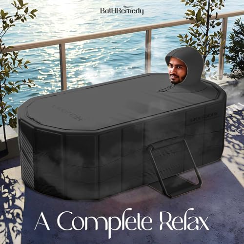 Image of Bath Tub for Adult for Bathroom, Foldable SPA Tub for Home Use with Drainage Hole, Thickened Insulated Ice Bath Tub, Inflatable BathTub for Adults, Ice BathTub for Adults (Black Titan)