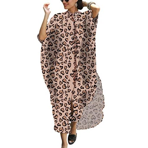 Eddoyee Womens Long Bathing Suit Coverups Loose Plus Size Beach Kaftan Dresses Heart Print