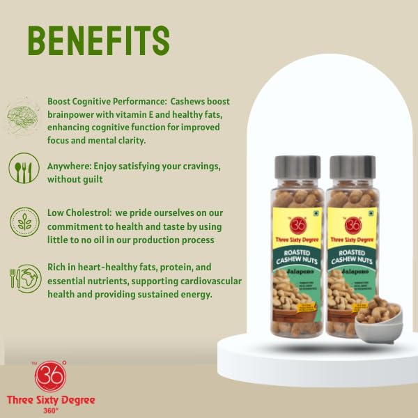 360 Roasted Salted Cashews Nuts | Bold Jalapeno Flavor | 200g (2 x 100g each) | Healthy Snacks | Rich in Nutrition | Fiber Packed | Wholesome Snack 3